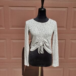 NWT Cozie by Pink Rose White Gray Leopard Print Drawstring Crop Top Size Small